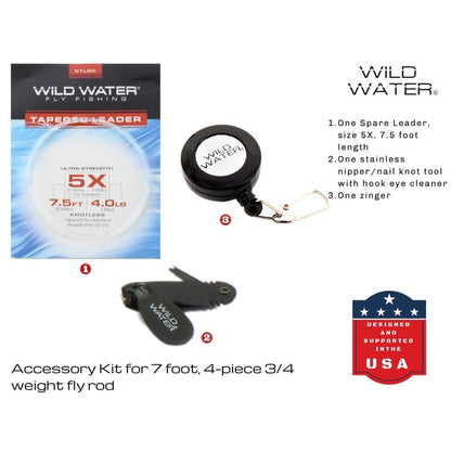 Wild Water Standard Fly Fishing Combo Starter Kit, 3 or 4 Weight 7 Foot Fly Rod, 4-Piece Graphite Rod with Cork Handle, Accessories, Die Cast Aluminum Reel, Carrying Case, Fly Box Case & Fishing Flies