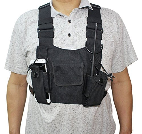 Radio Chest Harness Rig Bag Pocket Pack Holster Vest for Two Way Radio (Rescue Essentials) (Black) - color: Black