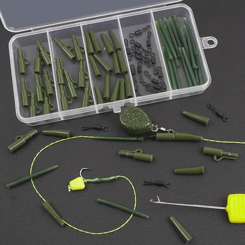 Carp Fishing Tackle Kit 80pcs Quick Change Swivels Lead Clips Rubber Tails Anti Tangle Sleeves Carp Fishing Accessories