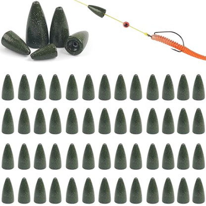 Fishing Weights Sinkers,30/50 Pack Lead Bullet Sinker Worm Weight Bass Fishing Texas Rig Carolina Rigs Slip Sliding Weights Freshwater Saltwater - size: 3/16oz - 50pcs