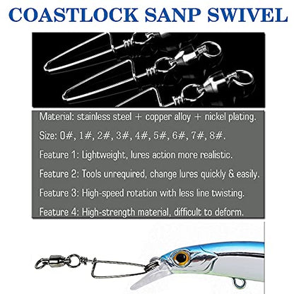 AMYSPORTS Saltwater Connector Fishing Snap Swivel High Strength Snaps Swivel Freshwater Ball Bearing Fishing Swivels Stainless Steel Corrosion Resistant Black Nickel - size: Size 1+1 (31lb) 25 pcs