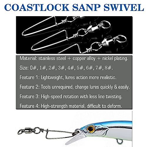 AMYSPORTS Saltwater Connector Fishing Snap Swivel High Strength Snaps Swivel Freshwater Ball Bearing Fishing Swivels Stainless Steel Corrosion Resistant Black Nickel - size: Size 1+1 (31lb) 50 pcs