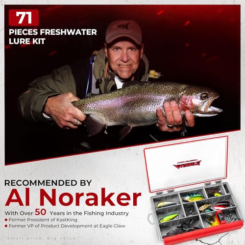 MadBite by KastKing 182/265/400pcs Compact Fishing Tackle Kit - All-in-One Freshwater Hooks, Weights, Bobbers in Tackle Box, Fishing Gear Set for Bass Trout Panfish - style: 71pcs Freshwater Lure Kit