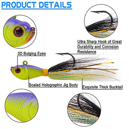 Bucktail Jigs Saltwater Fishing Lures Bucktail Fishing Jigs Surf Fishing Lure Swimbait Jig Heads Hook for Bass Walleye Flounder Striper 1/4oz 1/2oz 1oz 1.5oz 2oz - size: 1/4oz-5pcs