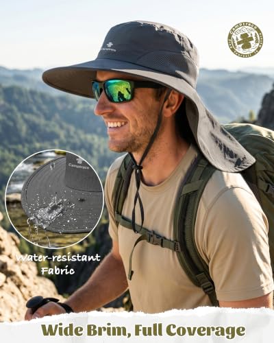 Camptrace Sun Hats for Women Men UPF 50+ UV Protection Wide Brim Hiking Fishing Hat with Neck Flap - color: 06-dark Grey