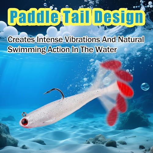 Fishing Bait Paddle Tail Swimbaits 10pcs FS/RE-13 | Soft Plastic,with Jig Heads,Bass Lures,for Freshwater Saltwater,Fishing Trout,Crappie Lures - color: Red, size: 0.21oz