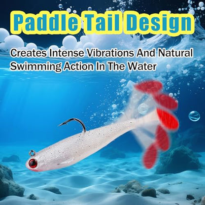 Fishing Bait Paddle Tail Swimbaits 10pcs FS/RE-13 | Soft Plastic,with Jig Heads,Bass Lures,for Freshwater Saltwater,Fishing Trout,Crappie Lures - color: Red, size: 0.46oz