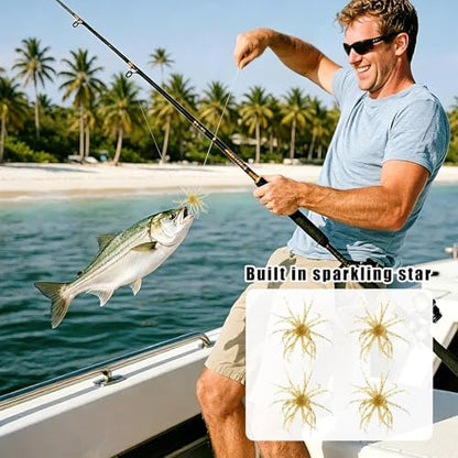 JSCARLIFE Sea Urchin Soft Fishing Lures 4Pcs, 2.75” Floating TPE Swimbait with Flash Sequins, Multi-Tentacle Bass Trout Lure for Freshwater Saltwater - color: Yellow