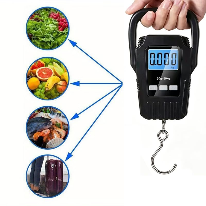Digital Fish Scale Hanging Scale Fishing Scale, 110lb/50kg Luggage Scale,Fish Weighing Scale, Upgrade Large Handle & Backlit LCD Display, Black,Fishing Gifts for Men, Battery not Included