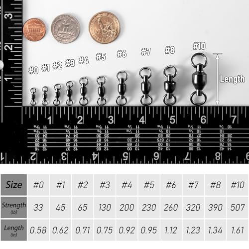 Alwonder 30-Pack Fishing Swivels Ball Bearing Swivels Fishing Tackle, High Strength Stainless Steel Solid Welded Rings Barrel Swivel Hook Line Connector with Black Nickel Coating Saltwater Freshwater - size: #6-260LB