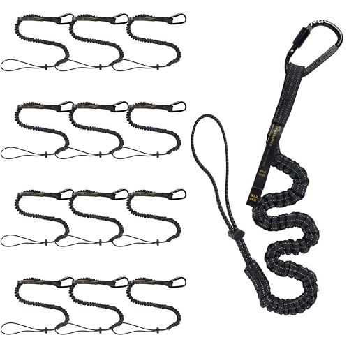 TRSMIMA Safety Tether Tool Lanyard - 12 Pack Safety Tool Leash Shock Absorbing Strap Lock Carabiner Roofing Work for Window Cleaners Roofers - size: 12-pack