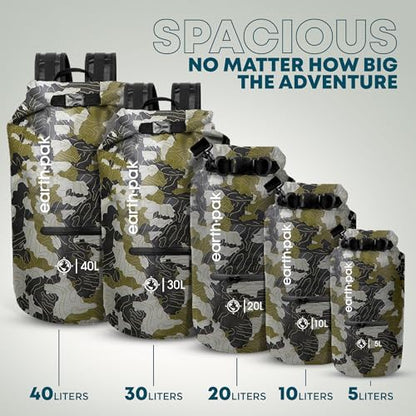 Earth Pak Waterproof Dry Bag with Zippered Pocket - Waterproof Dry Bag Backpack Keeps Gear Dry - color: Camo, size: 30L