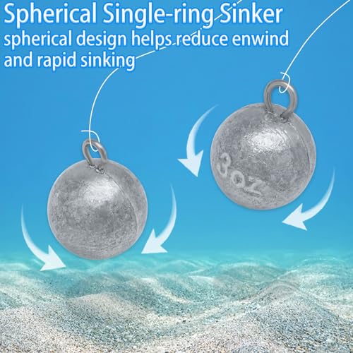 5 Pcs Fishing Round Sinker Cannonball Lead Weights Assortment Egg Drop Bass Weights Saltwater Freshwater Casting 1-5oz - size: 5oz - 5pcs