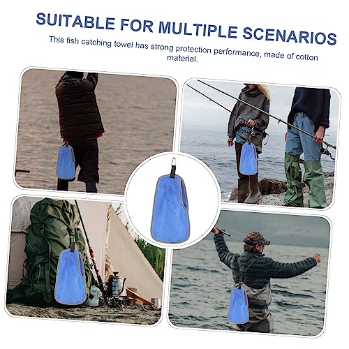 Non-Slip Fishing Towel with Clip Fish Catching Puncture Proof Hand Protection Cover Outdoor Sports Towel for Hiking Camping Angling 12.59X7.48In - color: Blue