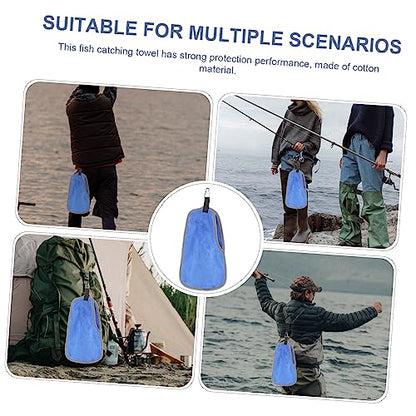 Non-Slip Fishing Towel with Clip Fish Catching Puncture Proof Hand Protection Cover Outdoor Sports Towel for Hiking Camping Angling 12.59X7.48In - color: Blue