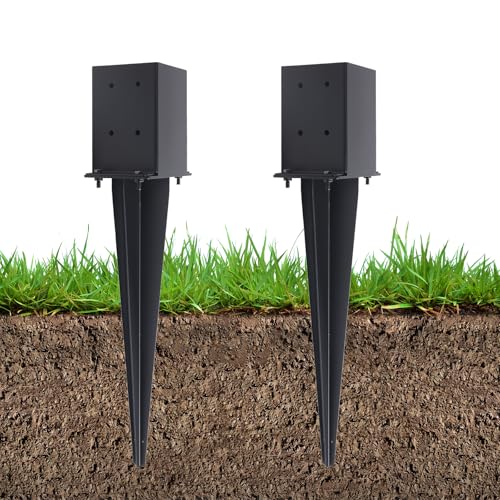 2 Pcs 22" Fence Post Anchor Ground Spike| Black Powder-Coated| 4"x4" | Actual 3.6"x3.6" Heavy Duty Metal Fence Post Anchor for Deck| Fence| Porch| Railing| Mailbox - size: 2 Pcs, style: 4"x 4"