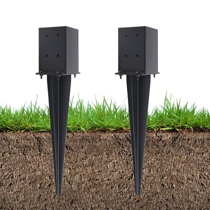 2 Pcs 22" Fence Post Anchor Ground Spike| Black Powder-Coated| 4"x4" | Actual 3.6"x3.6" Heavy Duty Metal Fence Post Anchor for Deck| Fence| Porch| Railing| Mailbox - size: 2 Pcs, style: 4"x 4"