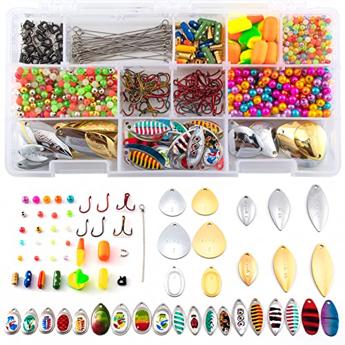 Dr.Fish 1310 Pieces Spinner Making Kit Lure Making Suppies Walleye Rig Spinner Blades Lure Bodies Floats Spinnerbait Shafts Accessories Freshwater Bass Materials