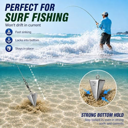 Pyramid Fishing Sinkers for Saltwater Surf Fishing, Lead Casting Weights for Beach Pier Ocean Bottom Rigs, 1oz, 2oz, 3oz Assorted Fishing Tackle - size: 1oz、2oz、3oz-10Pcs