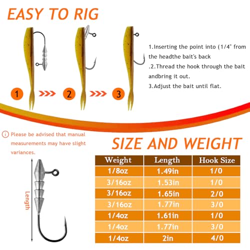Hover Rig Swimbait Jig Heads for Bass Fishing, High-Carbon Steel Hooks 1/0 2/0 3/0 4/0, 1/8oz 3/16oz 1/4oz Lead Jigs, Freshwater & Saltwater Fishing Tackle - size: 3/16oz(5g) 3/0#-15pcs/box
