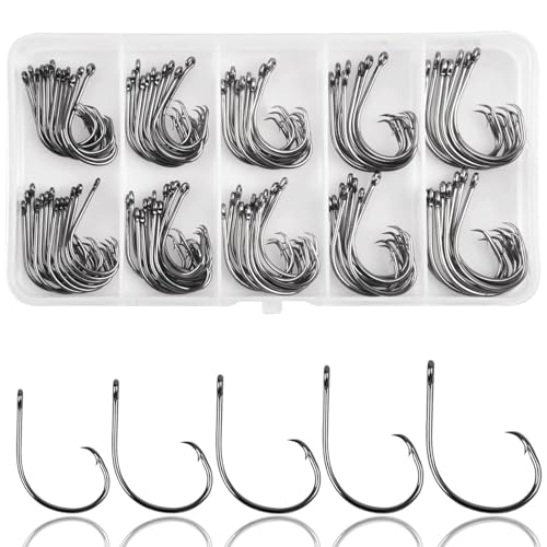 Circle Hooks Saltwater Fishing Hooks in-line Circle Hooks Set Straight Eye High Carbon Steel Octopus Hook for Saltwater Freshwater