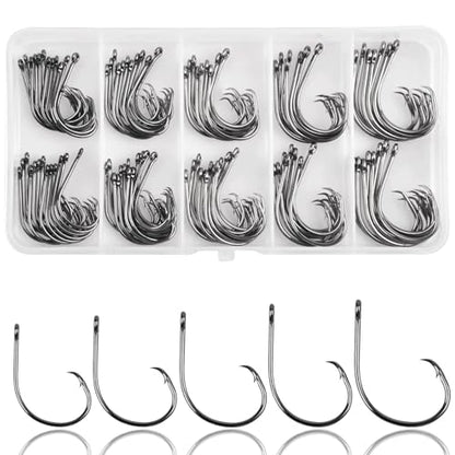 Circle Hooks Saltwater Fishing Hooks in-line Circle Hooks Set Straight Eye High Carbon Steel Octopus Hook for Saltwater Freshwater