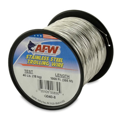 American Fishing Wire Stainless Steel Trolling Wire (Single Strand) - size: 1000 Feet, 40 Pound Test