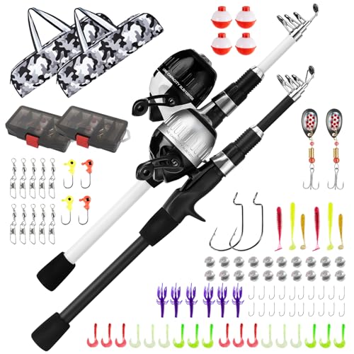 WIDDEN Kids Fishing Pole, Youth Fishing Rod and Reel Combo - Telescopic Portable Fishing Pole with Tackle Box Bag Starter Anglers Set, Fishing Gear Kit for Boys Girls Teens Age 5-18 and Beginners - color: Silver + White