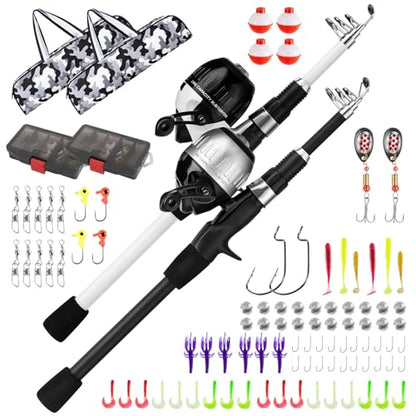 WIDDEN Kids Fishing Pole, Youth Fishing Rod and Reel Combo - Telescopic Portable Fishing Pole with Tackle Box Bag Starter Anglers Set, Fishing Gear Kit for Boys Girls Teens Age 5-18 and Beginners - color: Silver + White