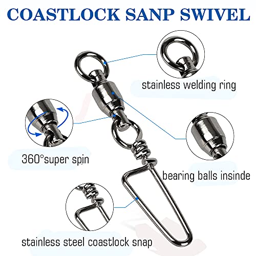 AMYSPORTS Saltwater Connector Fishing Snap Swivel High Strength Snaps Swivel Freshwater Ball Bearing Fishing Swivels Stainless Steel Corrosion Resistant Black Nickel - size: Size 6+6 (180lb) 50 pcs