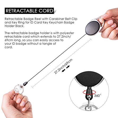 Retractable Badge Holder with Carabiner Reel Clip and Key Ring for ID Card Key Keychain Holders Black 10 Pieces by Moever - style: Black-10pcs