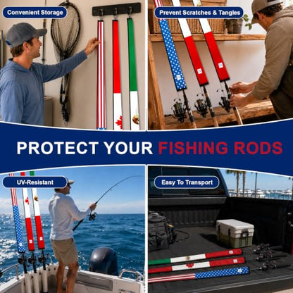 Rod Socks for Fishing Poles, Extra Thick Neoprene Rod Covers, 3 Pack | Fishing Pole Covers Sleeves for 7'-8' Spinning & Fly Rods, 65" L x 4.5" Opening, Hanging Loop & Adjustable Lanyard
