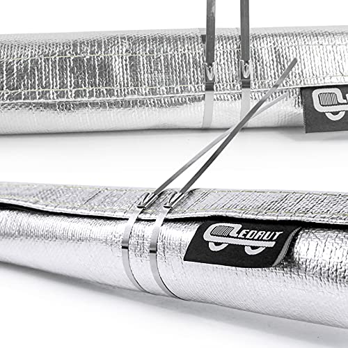 Heat Shroud Sleeve Aluminized 2 Pcs for Ultimate Heat Protection Hose Wire Shield 1-1/2''I.D. x 10FT, with 20 Pcs 7.8Inch Stainless Steel Cable Metal Zip Ties - size: 2*1-1/2''I.D. x 10FT