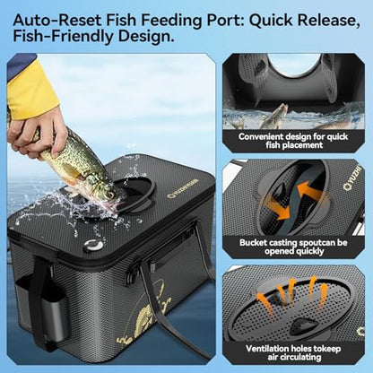 Fishing Bucket Foldable， 6Gallon/8Gallon/10Gallon,Live Fish Container Multi-Functional Live Fish Bait Bucket,for Fishing, Camping, Moving - color: Black