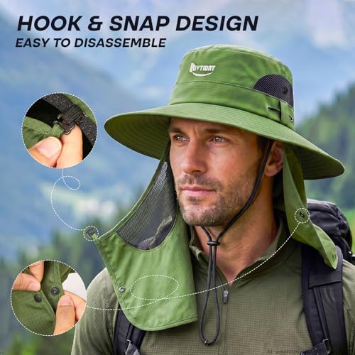 Wide Brim Fishing Hat, Waterproof UV Protection Bucket Sun Hats with Removable Face Cover & Neck Flap for Men Women - color: Dark Gray