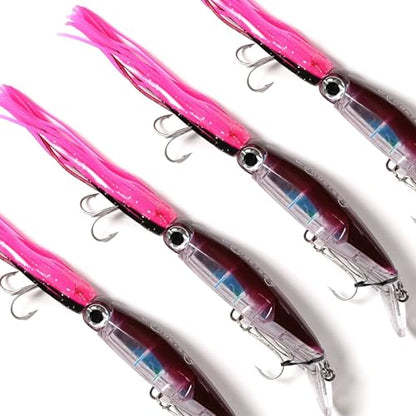 Wondersee Squid Fishing Bait Soft Hard Lures Kit Swimbait Crankbait Jig Simulation Weighted Holographic 4 PCS - color: red&black
