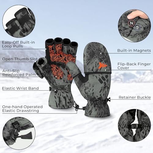 KastKing PolarBlast Convertible Ice Fishing Gloves Cold Weather Mittens and Fingerless Gloves with 3M Thinsulate Ideal for Ice Fishing, Photography - color: Blackout, size: Large
