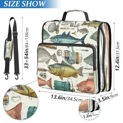 Fish Tool Sea Rods Vintage Lure 3 Ring Zipper Binder with Strap 1.5 inch 500 Sheet Capacity File Folder Storage Organizer