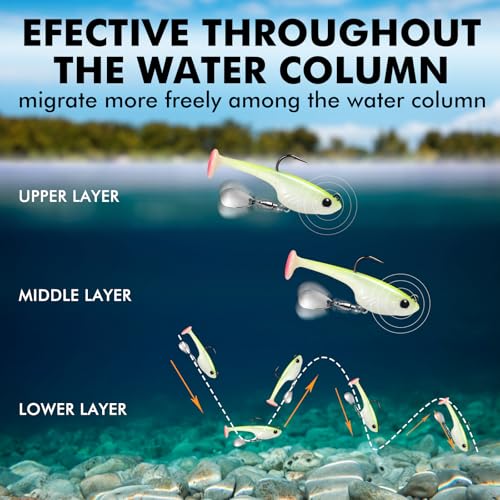 TRUSCEND Duramax Pre-Rigged Saltwater Fishing Lures with BKK Jig Hooks, Easy Catch 10X Tear-Resistant TPE Soft Swimbait for Redfish Grouper Striper Bass Trout Crappie Walleye, Weedless Freshwater Bait - color: C-2"-5/32oz