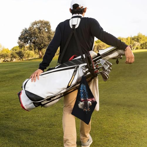 Eagle Golf Towel Microfiber with Carabiner Clip, Funny Cleaning Cloth for Golf Balls & Clubs, Gift for Women Men, Golfers, Dad, Grandpa, Bag Accessories 16"*24"-American Flag Bald Eagle - color: Eagle