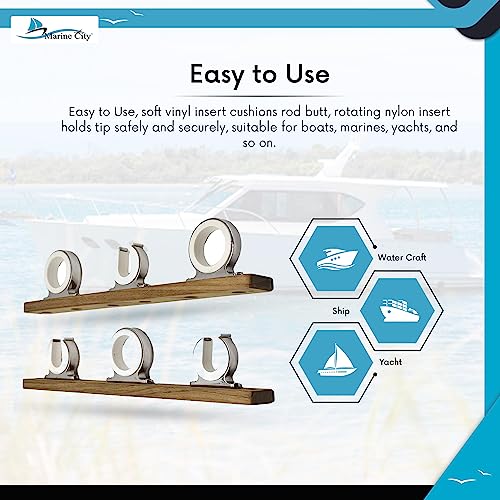 MARINE CITY Fishing Rod Storage Hanger Rack, 3-Rod Reel with Teak Base, Length 2.71 Inches for Boats Yachts Cars & Marine Use - color: 3 Rod (Teak Base)