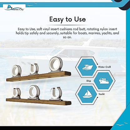MARINE CITY Fishing Rod Storage Hanger Rack, 3-Rod Reel with Teak Base, Length 2.71 Inches for Boats Yachts Cars & Marine Use - color: 3 Rod (Teak Base)