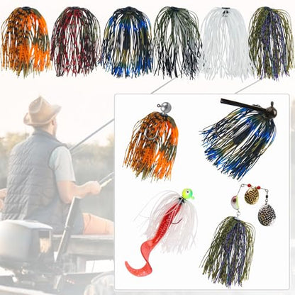 Silicone Jig Skirts Spinnerbait Skirts, 18 Bundles Bass Fishing Jigs Replacement Skirts Kit DIY Fishing Lures Rubber Skirts for Spinnerbaits Buzzbaits Squid Jig Accessories 50 Strands