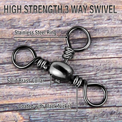 Alwonder 50-Pack 3 Way Swivels Fishing Tackle High Strength Stainless Steel Barrel Swivels 35-175LB Three Way Swivel for Saltwater Freshwater Catfish Rigs Surf Fishing Rigs - size: #1/0-120LB