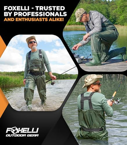 Foxelli Chest Waders – Waterproof 2-ply Nylon/PVC Camo Hunting Fishing Waders for Men and Women with Boots - color: Green, size: 10
