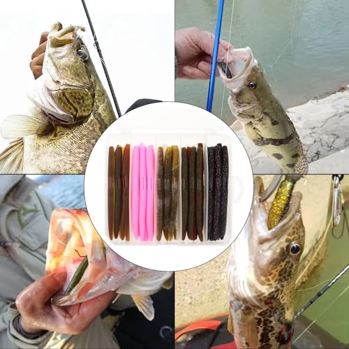 30pcs Soft Plastic Bait Bass Fishing Lure, Senko Worms Wacky Worm Rig Worms Fishing Lure Kit for Bass Trout Salmon Walleye Fishing Worms Lures