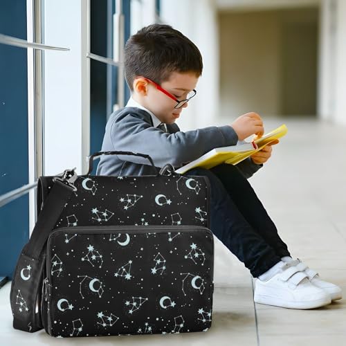 Astronomy Stars Black Moons Zipper Binder Bag 3 Ring with Shoulder Strap Zippered Binder Fits 13 Inch Laptop File Folder Document Organizer for College Office Supplies - color: Astronomy Stars Black Moons