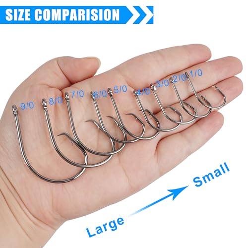 Circle Hooks Saltwater,50/150pcs Fishing Hooks Inline High Carbon Steel Fish Hook Straight Eye Barbed Point Octopus Hook for Catfish Bass Saltwater Freshwater Fishing - size: 8/0_50pcs