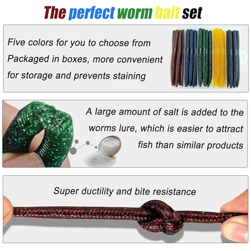 Wacky Worm Bass Lures Kit: 40PCS 5" Senko Worms with Storage Box | Slow-Sink Fishing Baits for Freshwater Saltwater