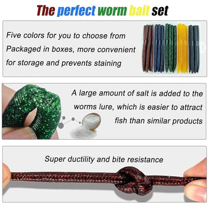 Wacky Worm Bass Lures Kit: 40PCS 5" Senko Worms with Storage Box | Slow-Sink Fishing Baits for Freshwater Saltwater